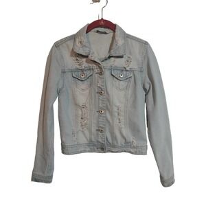 Highway Jeans light blue denim jean jacket women small destructed destroyed